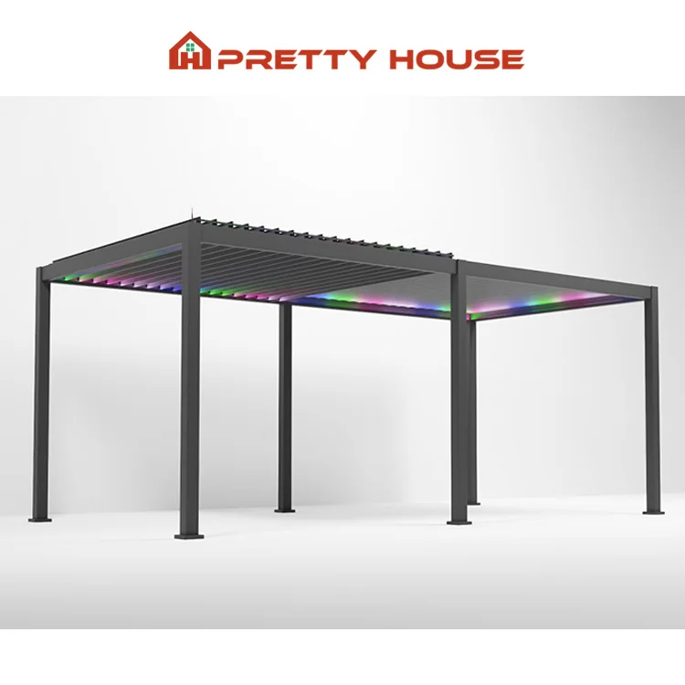 Easily Assembled Opening Roof Motorised Pergola Louver with LED Strip Lights Bioclimatic Pergola Aluminium Outdoor