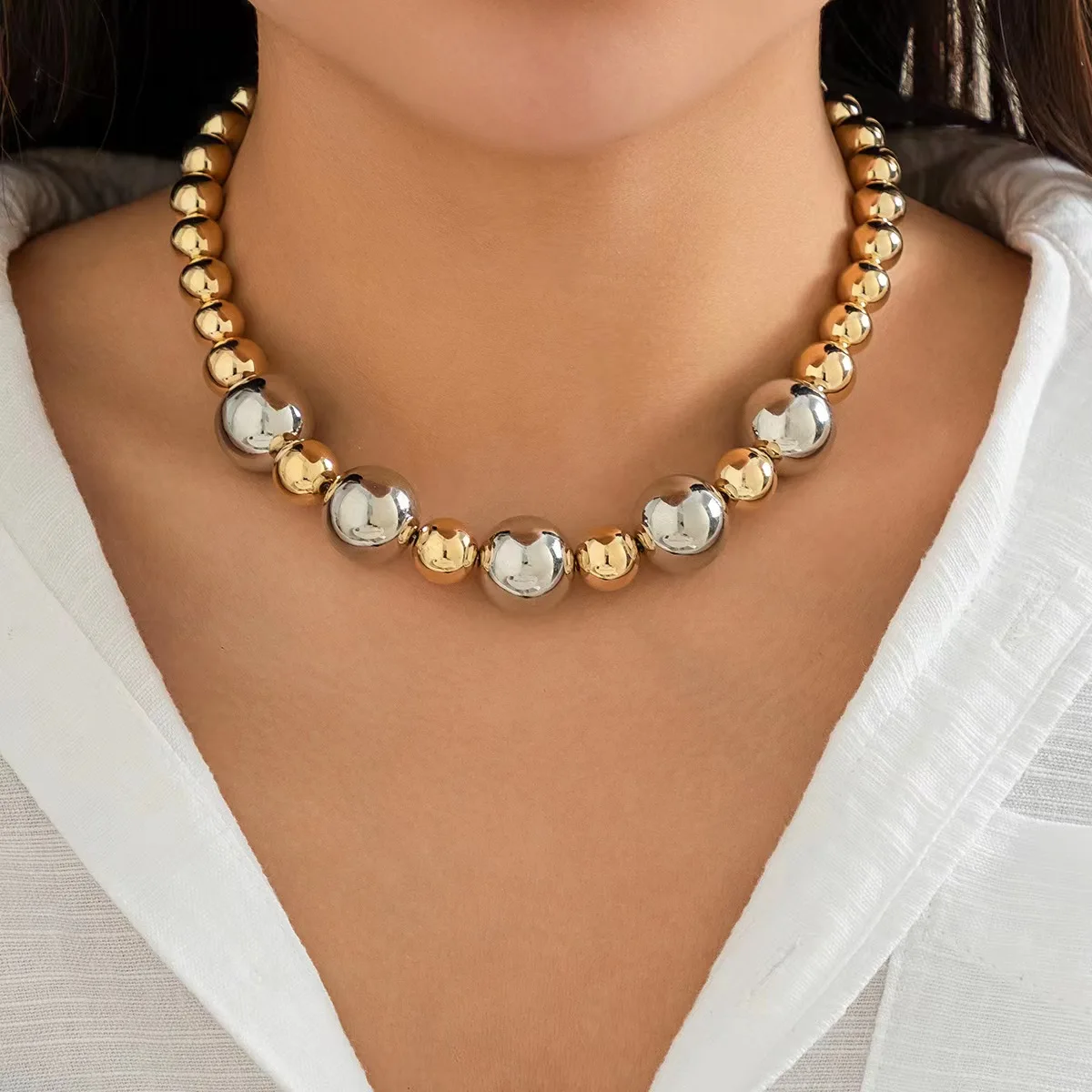 Hot Sale Wholesale Hip Hop Style Gold Plated CCB Bead Ball Pearl Chunky Chain Bracelet Necklace Set Women women bracelet