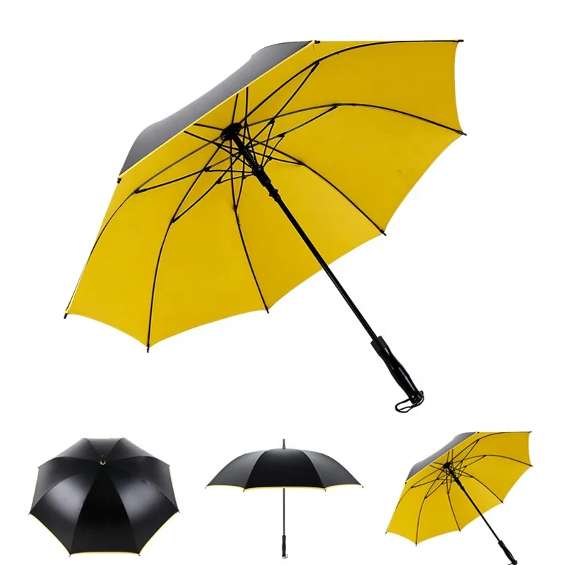 Black Yellow Parapluie Promo 60 Inch UV Coated Fabric Automatic Weatherproof Straight Rain Golf Umbrella with Logo