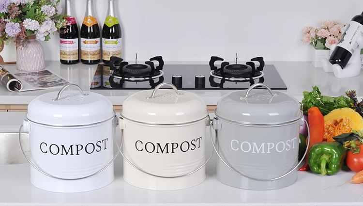 Custom Stainless Steel Compost Pail Kitchen Countertop Garden Trash Bucket Container Pail Compost Bin
