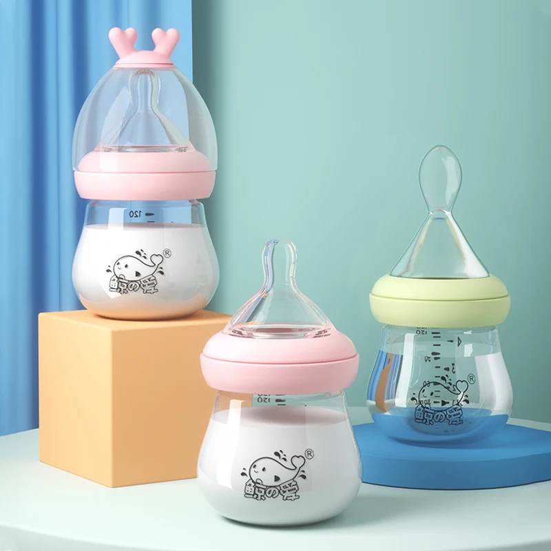 Baby Feeding Milk Bottle Print BPA Free Borosilicate Glass with Silicone Pattern Pink OEM Standard Safety General Bottle Size