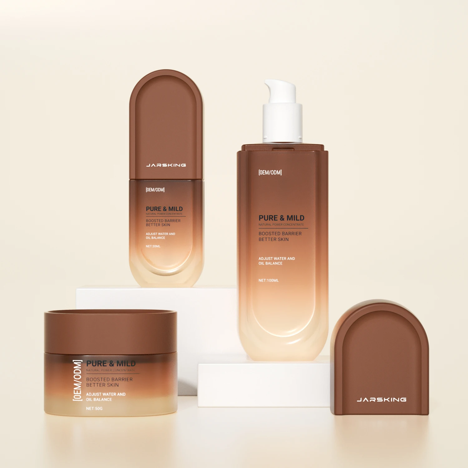 Unique matte square skincare glass face cream jar 30ml serum lotion pump bottle 50ml 100ml for skin care packaging set