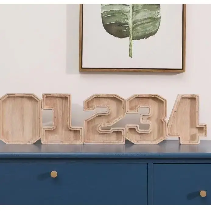 Personalized Wooden Digit Transparent Coin Display Box Wood Money Saving Box Piggy Bank