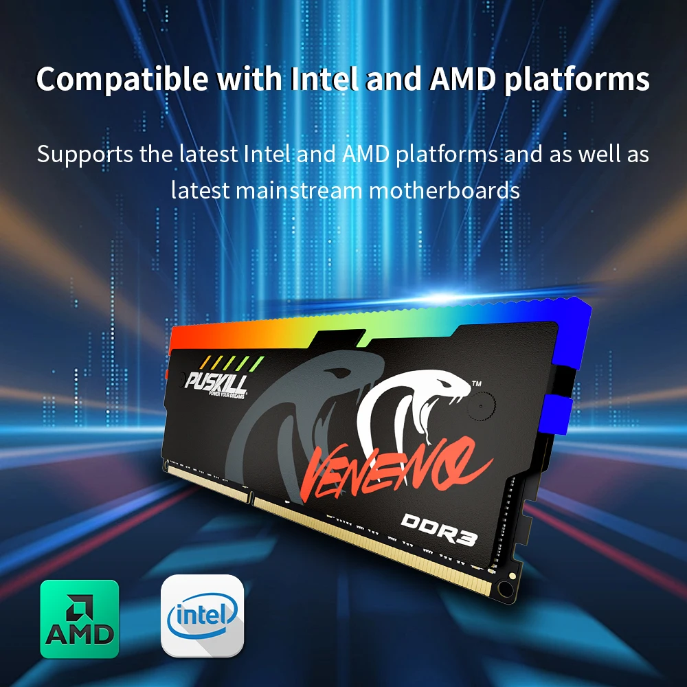 PUSKILL DDR3 RGB Desktop RAM 1.5V 1333MHz 1600MHz 4GB/8GB Capacity Compatible with ECC Function