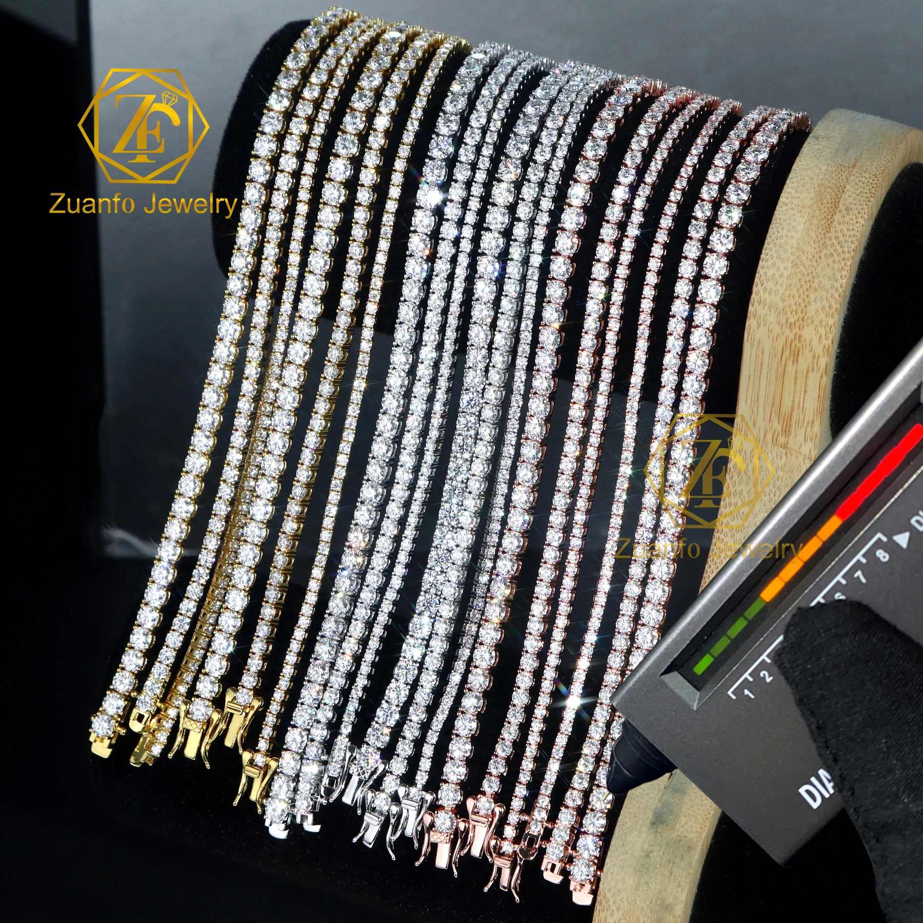 Large stock 2mm-6.5mm tennis bracelet link chain hiphop men women ice out diamond silver 925 vvs moissanite tennis bracelet