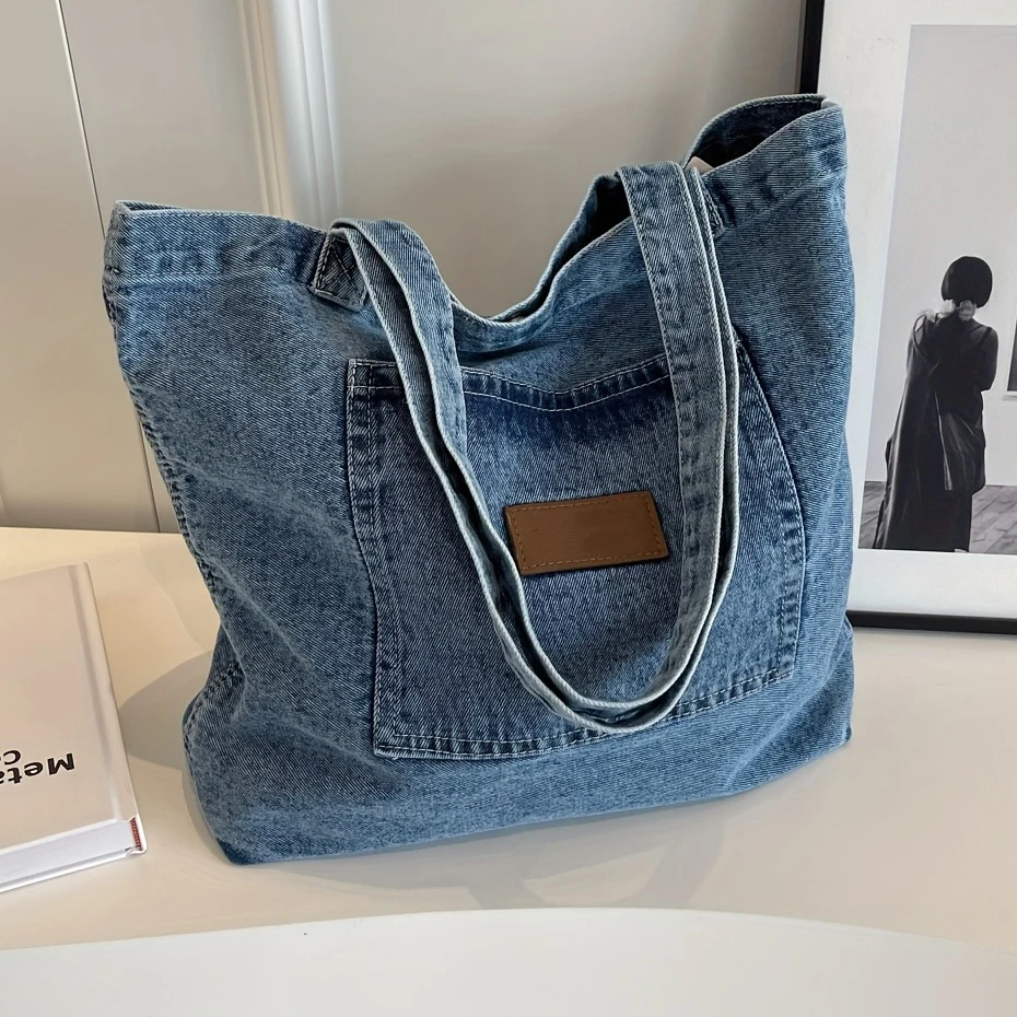 Custom Commuting Large Capacity Fashionable Shopping Jean Shoulder Denim Tote Bag
