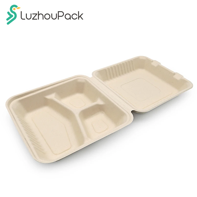 100% Food Grade Material Bagass Disposable Food Container Lunch Box with spoon and fork