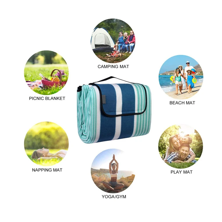 Eco-Friendly lightweight portable 100% Polyester Printed Fleece Plaid Folding outdoor Waterproof Large Custom Picnic Blanket