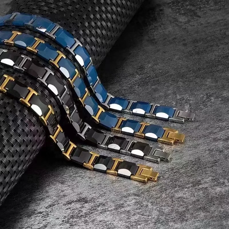 Good healthy bio energy bracelet 316L stainless steel ceramic hematite bracelet men jewelry