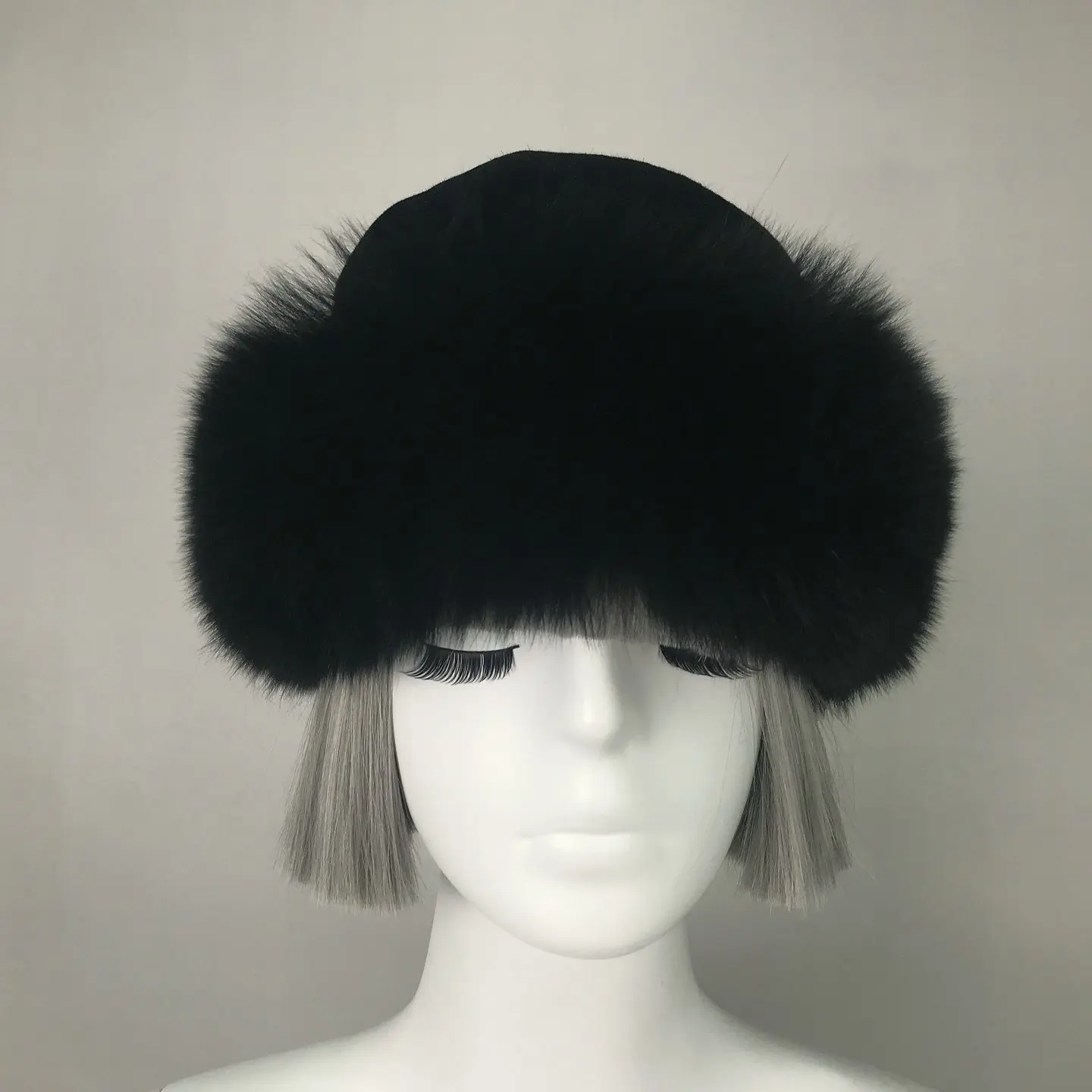 custom New Winter Rabbit Fur Bucket Hats For Women Solid Color Thick Warm Panama Bob Fisherman fox fur Hat
