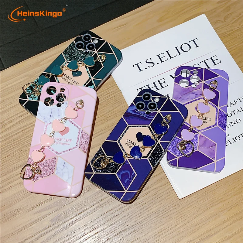 Top selling Luxury Stitching Marble Love heart chain Phone Case For iPhone 13 12 Pro Max Case For iPhone XR X XS MAX Cover