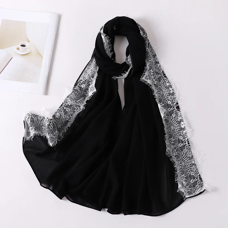 Hot selling new style malaysia style fancy lace chiffon hijab