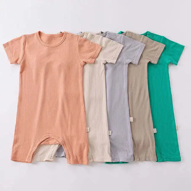 Bamboo Rayon Spandex Baby Footed Toddler Pajamas Romper Buckle Play Sleeper Infant Baby Clothes Ribbed Jumpsuit Romper Unisex