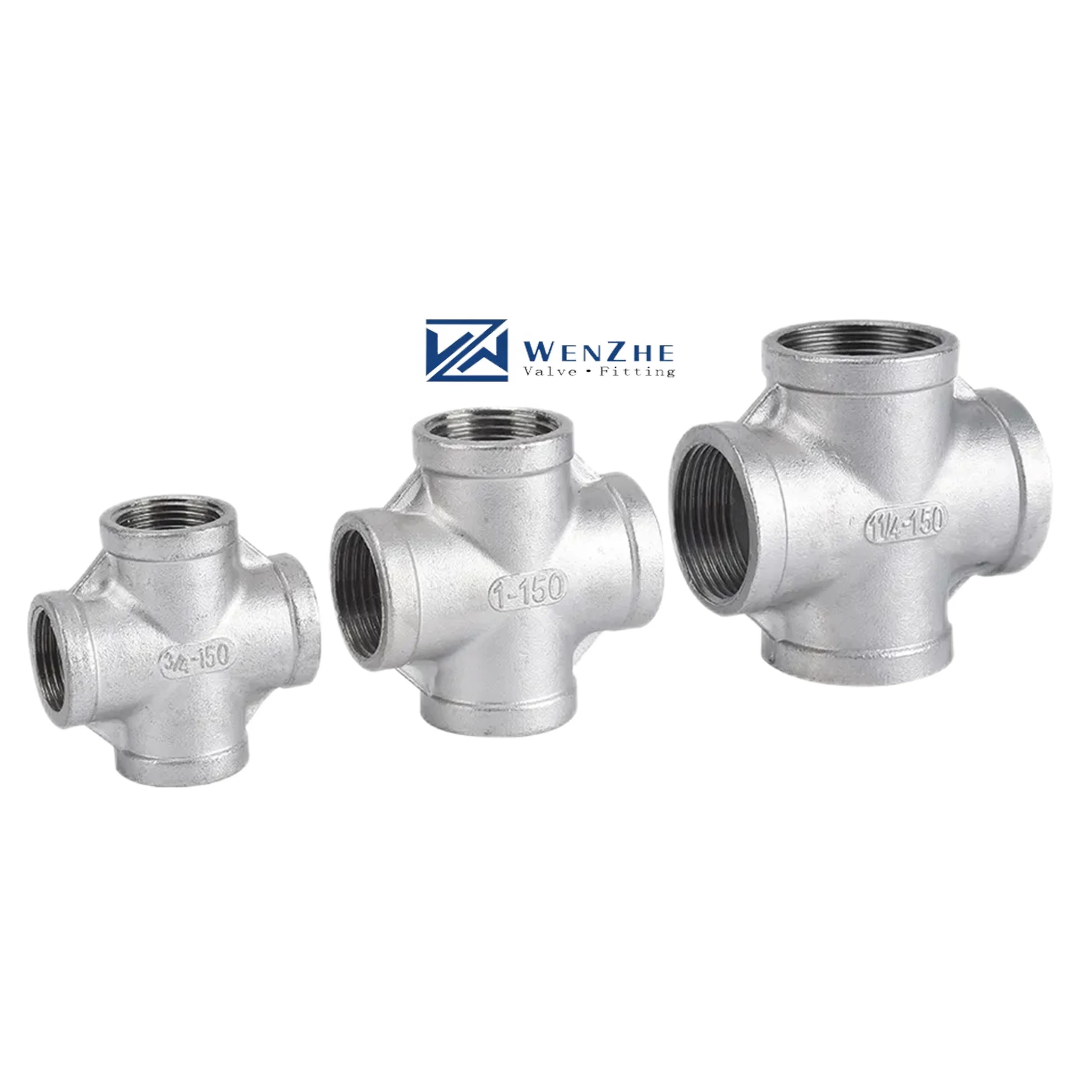 Stainless steel 304 201 316  pipe fitting female thread cross 4 way cross npt bspt bspp