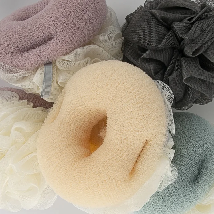 GLOWAY Elastic Hand Strap Design Double-Sided Mesh Pouf Exfoliating Bath Sponge For Both Massage And Body Cleaning