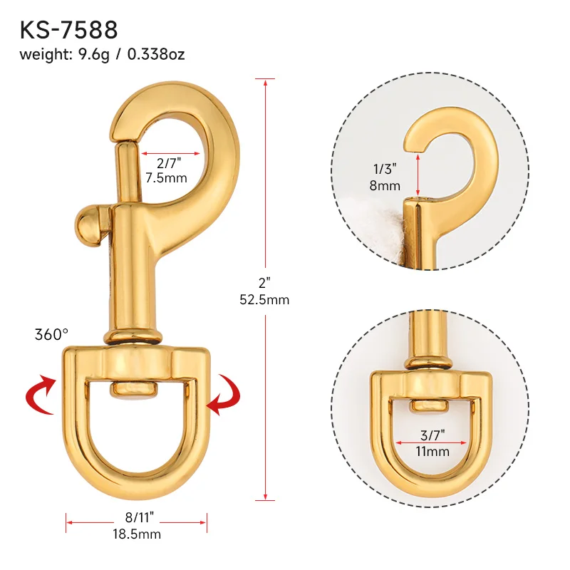 Accessories Handbag Wholesale Swivel Snap Hooks Clips 11mm Tea Gold Swivel Snap Hook Buckle for Dog Leash Purse Bag Diy