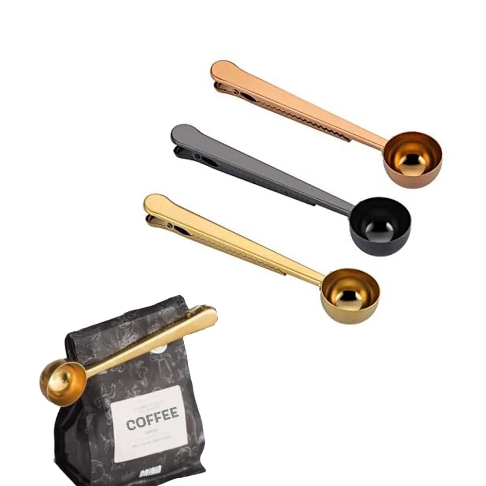 Metal Stainless Steel  Milk Powder Scoop Coffee Measuring Scoop Coffee Bean Spoon coffee scoop with Bag Clip
