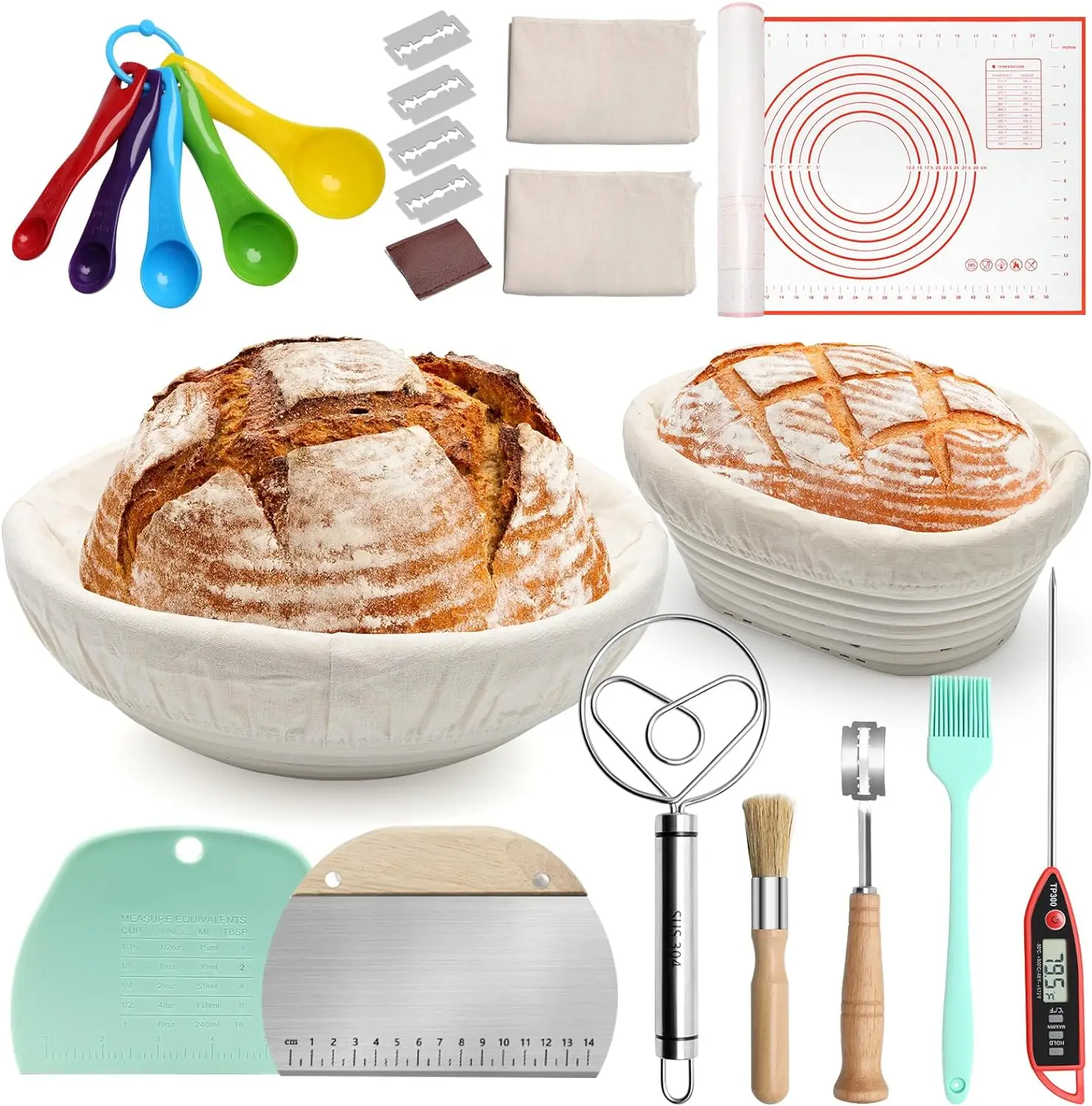 Eco-Friendly Rattan Bread Sourdough Proofing Basket Set Dishwasher Safe Flexible Flexible Pastry Cutters & Dough Whisk Baking