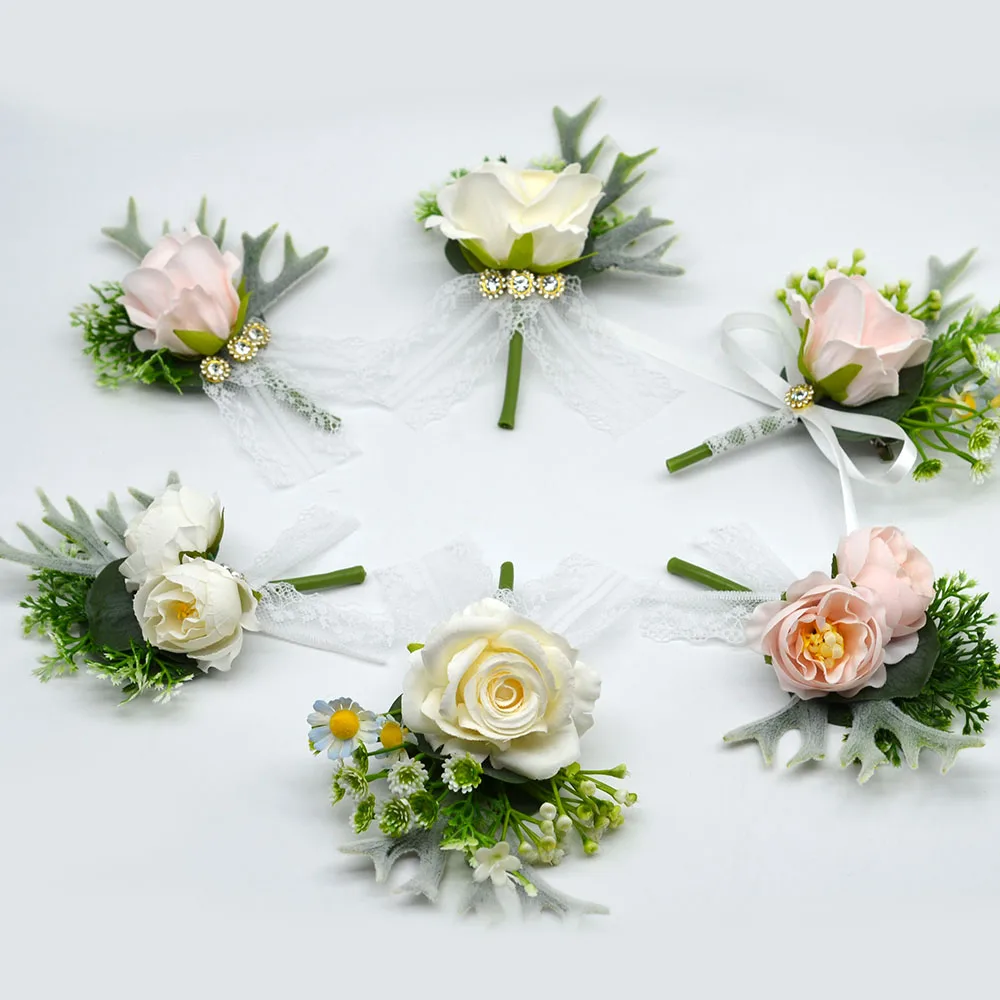 2024  Handmade Enamel Men Pink Kids Corsage mini bouquet Preserved Flowers Brooch For Groom Female Wedding Boutonniere
