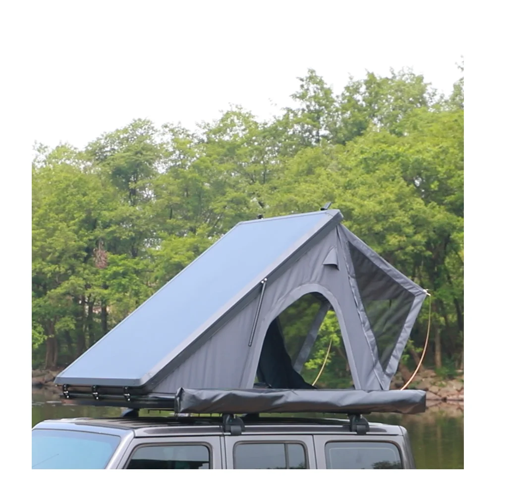 4-Person Aluminum Hard Shell Rooftop Tent with Solar Panel Folding Car Roof Top Tent for Camping and Outdoor Canvas Fabric