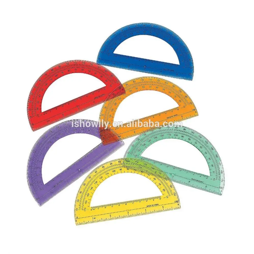 
180 Degree 6 Inch Ruler Clear Plastic Student Protractor Hot Selling Custom Cheap Teaching Tools Transparent Colored Protractors 