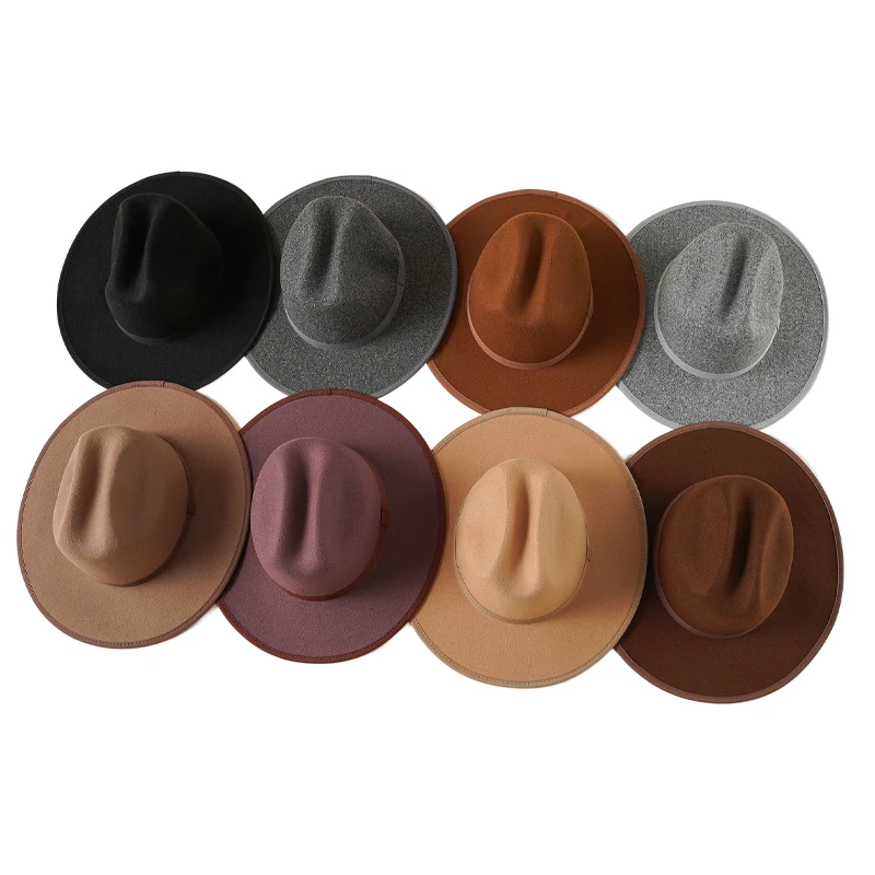 Lightweight Solid Color Fedora Hats for Women Men Thick Fabric Cowboy Cap with Brim Western Jazz Felt Cap Casual Hats