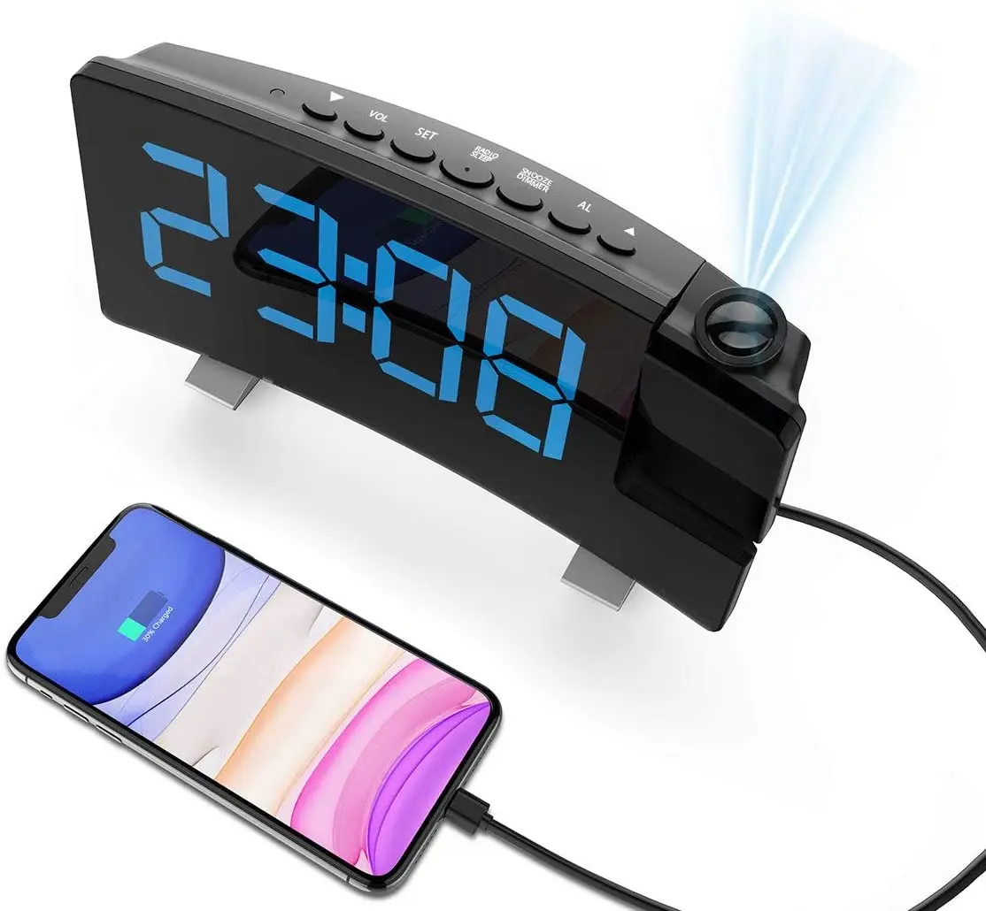 
Multifunction LED display time projection analog alarm clock radio for bedroom 