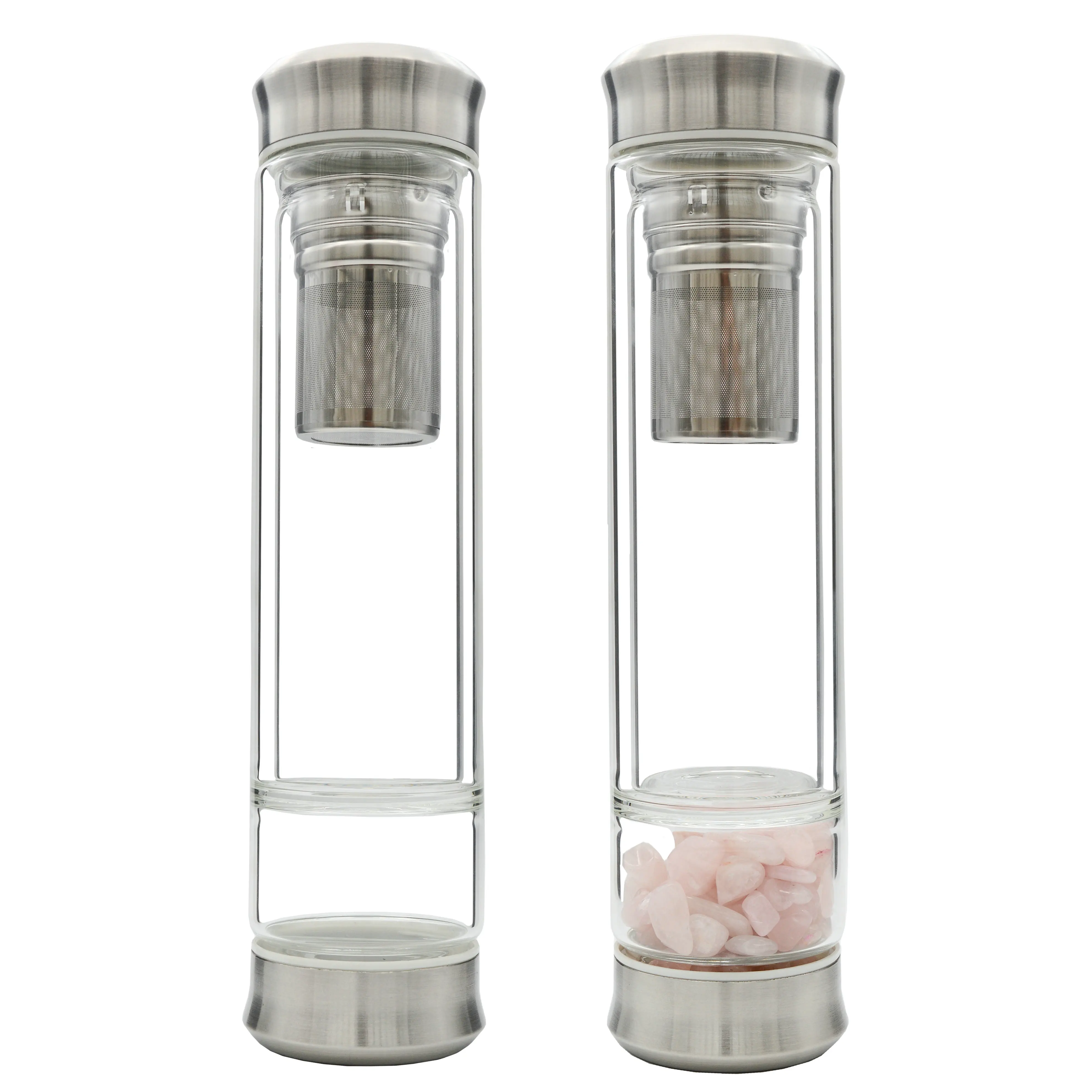 Crystal Infused Clear Motivational Gem Water Bottle Protective Sleeve Removable Crystals Healing Stones