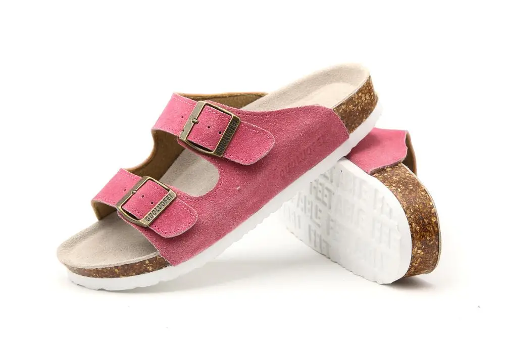 2020 Summer Slippers Metal buckle Cork Sole Flat Beach Sandals For Women Outdoors Casual Shoes