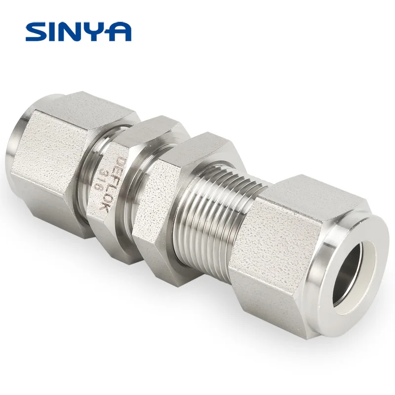 Compression Double Ferrule Fittings Connector 3/8 inch Tube  316 Stainless Steel 6000 PSI Duplex Monel 6Mo 3/4  Bulkhead Union