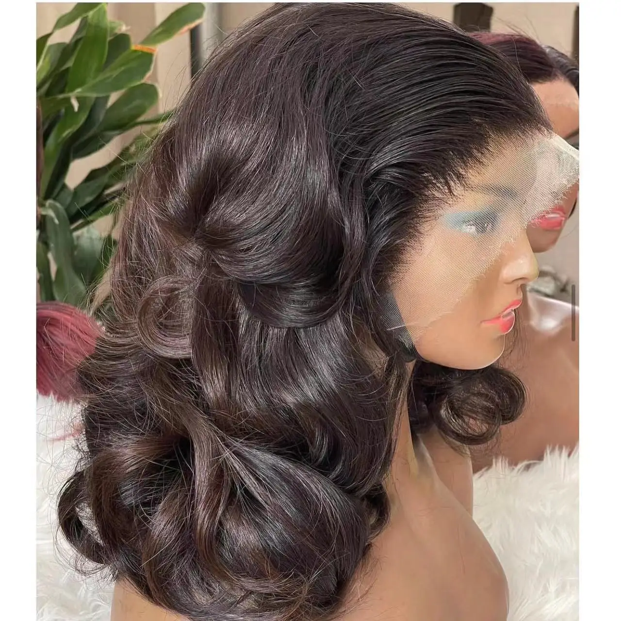 Humbenhairlace Long Body Bob Ombre Wig Short Curly Front Lace Wig Artificial Hair Product