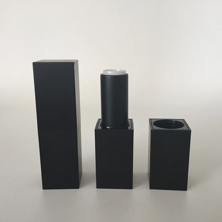 Cosmetic usage plastic square shape matte black color magnetic lipstick tube, custom lipstick lip balm container