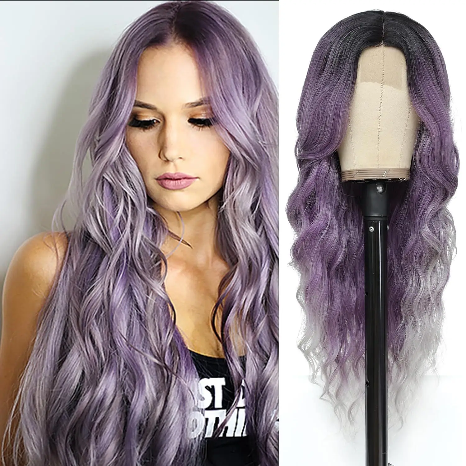 Wholesale Long Wavy Lace Front Synthetic Wig Heat Resistant Ombre Brown Body Wave Hair Lace Wig for Women Daily Cosplay Wigs