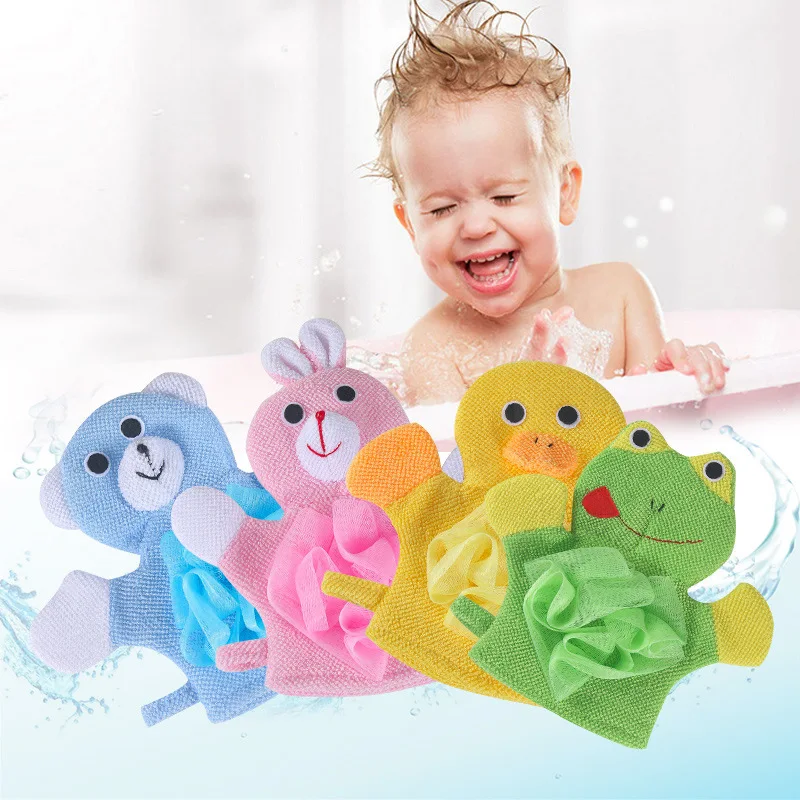 Custom Terry Cloth Loofah Cute Shower Mitt Animal Design For Children Baby Cleaning Bath Mitt