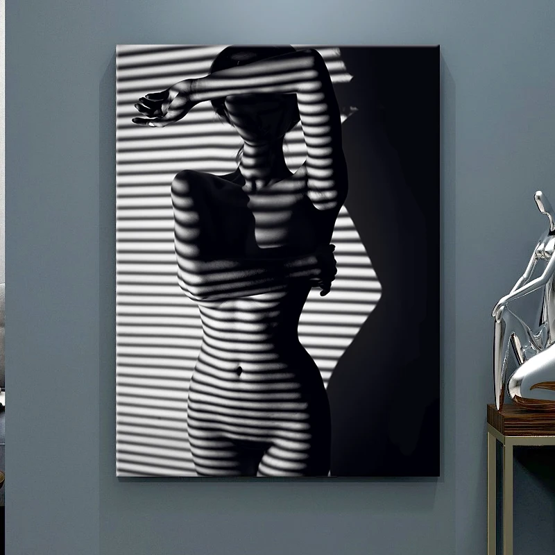 modern black and white sexy nude body painting girl woman photo wall art