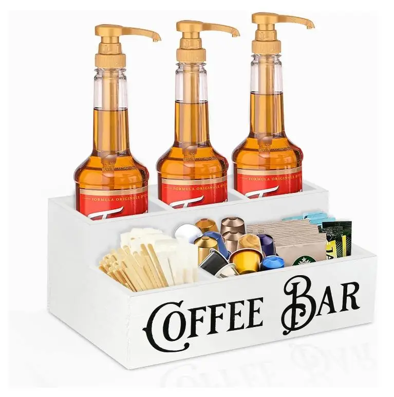 Древесный органайзер для хранения приправы для кофе и чая, дозатор для кофе, сиропа, подставка для бутылок