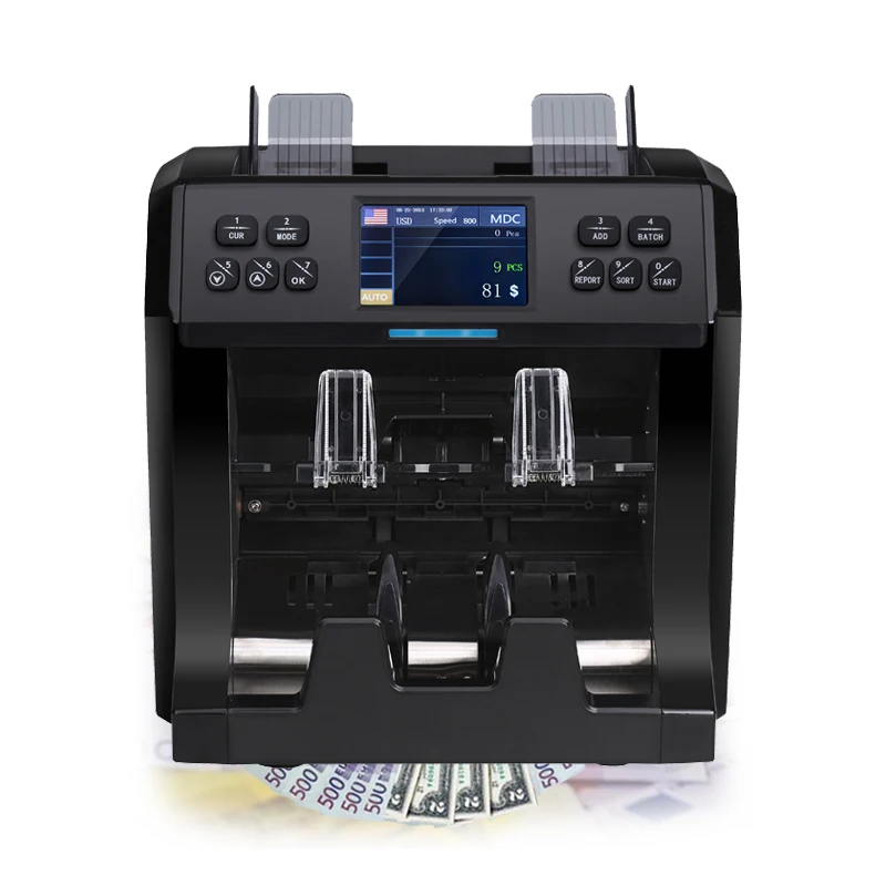 two pocket currency counter Dual CIS Two Pocket Mixed value Bill Counter with  Sorting Machine Money Counters