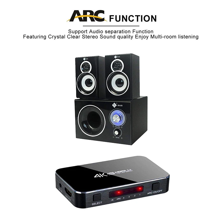 HDMI переключатель, 4K @ 60HzHDMI переключатель с оптическим TOSLINK SPDIF, 3,5 мм аудио поддержка функции ARC, 3D, 1080P @ 120 Гц, 4K @ 60 Гц HDTV