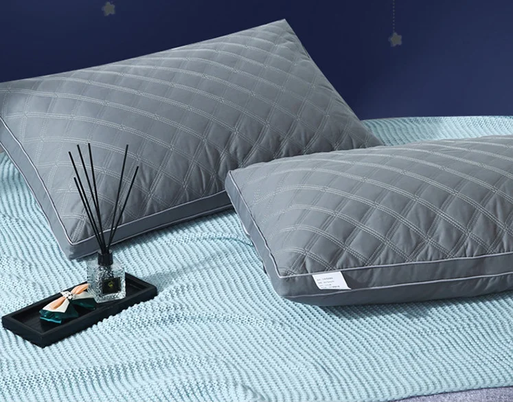 Down alternative pillow diamond quilting gray sleeping pillow and cotton filling for home use