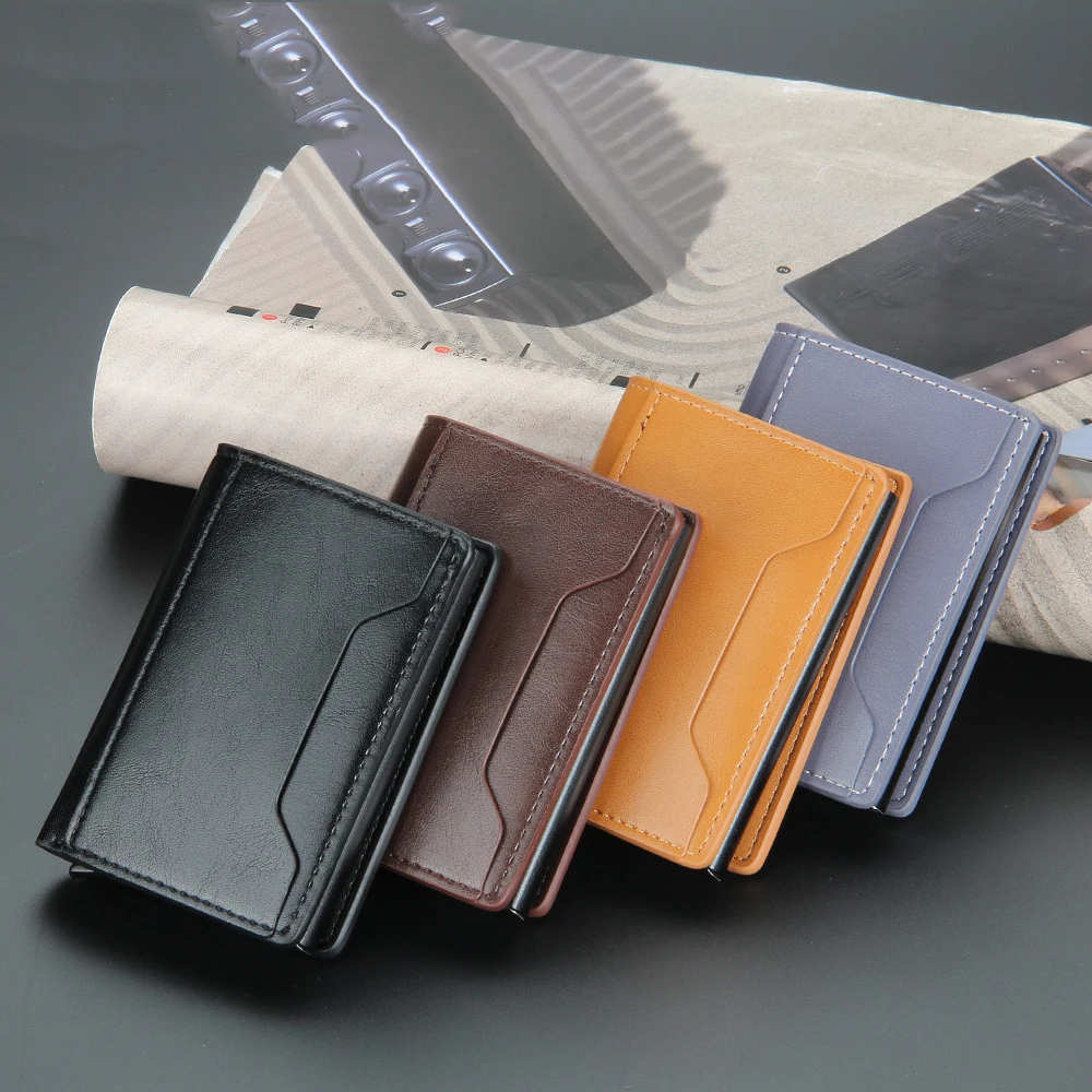 Новинка модный автоматический бумажник с выдвижным банком для мужчин Rfid блочный защищенный держатель карт минималистичный алюминиевый