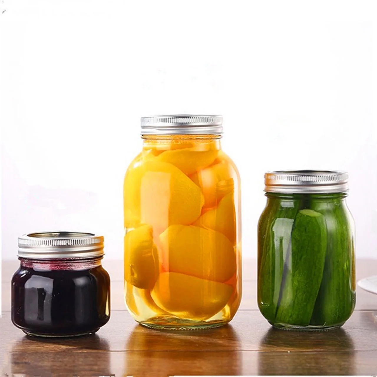 Mason Jar 4oz 8oz 12oz 16oz Airtight Container for Pickling Canning Quilted Wide Mouth Glass Mason Canning Jars With Lid
