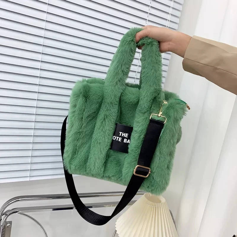 Women Fashion Designer Winter Faux Fur Fluffy Plush Purse Crossbody Shoulder Handbag Furry Tote bag For Girls