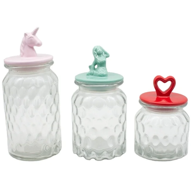 sheep bear heart shape glass jar with ceramic lid