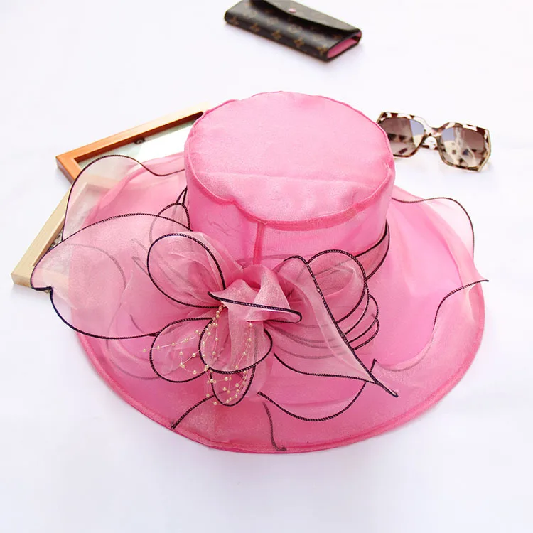 New Product Customized Logo Luxury Beautiful Organza Flower Mesh Sunshade Ladies Party