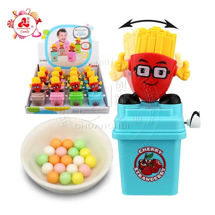 Kids toy cute cartoon French fries shape trash can Shaking toy candy