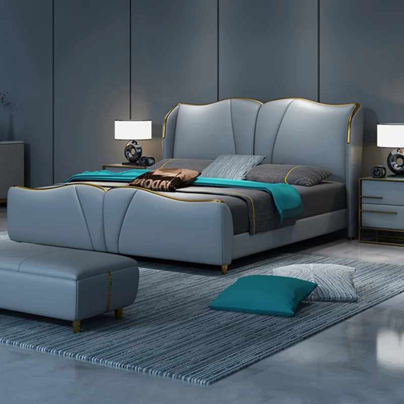 high quality solid wood bed design Hilton 5 star modern hotel Blue queen leather up-holstered beds furniture sets king size bed