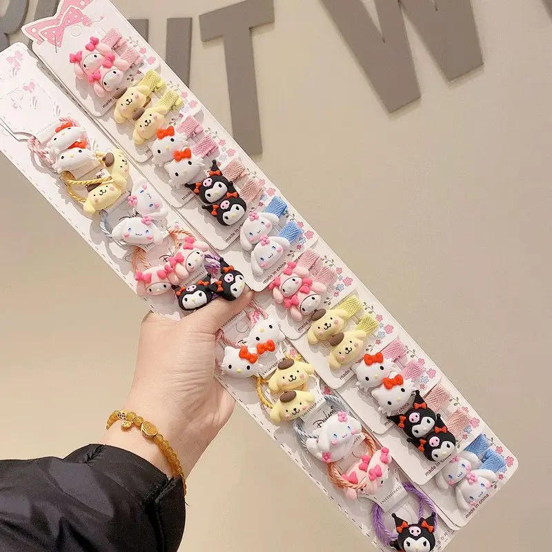 10 Pairs/Set Cute Cartoon Kuromi Cinnamoroll Hair Ties High Elastic Rubber Band Accessories Hair Rope for Girls
