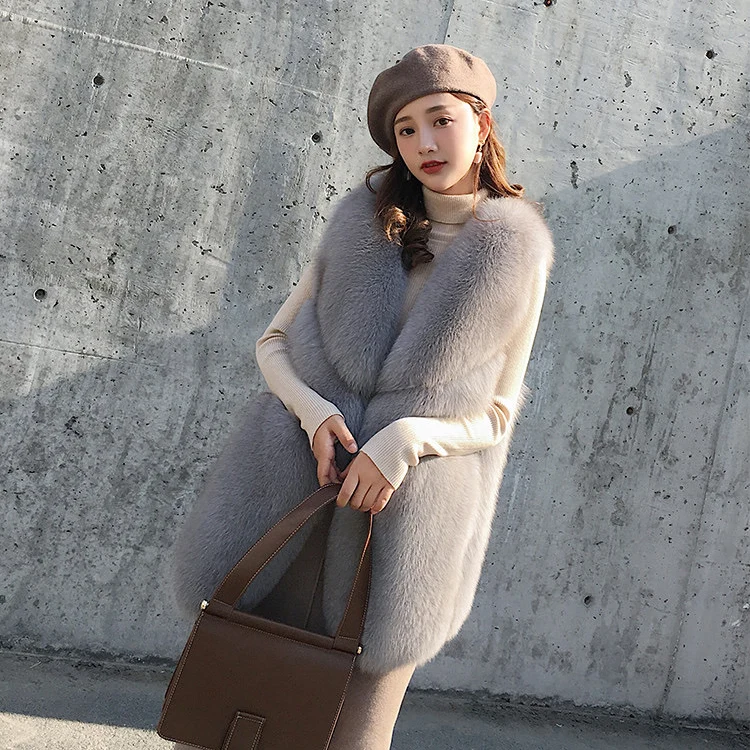 Cool Fashion Winter Fox Fur Gilet Warm Women Real Fox Fur Vest Ladies Grey Fur Vest