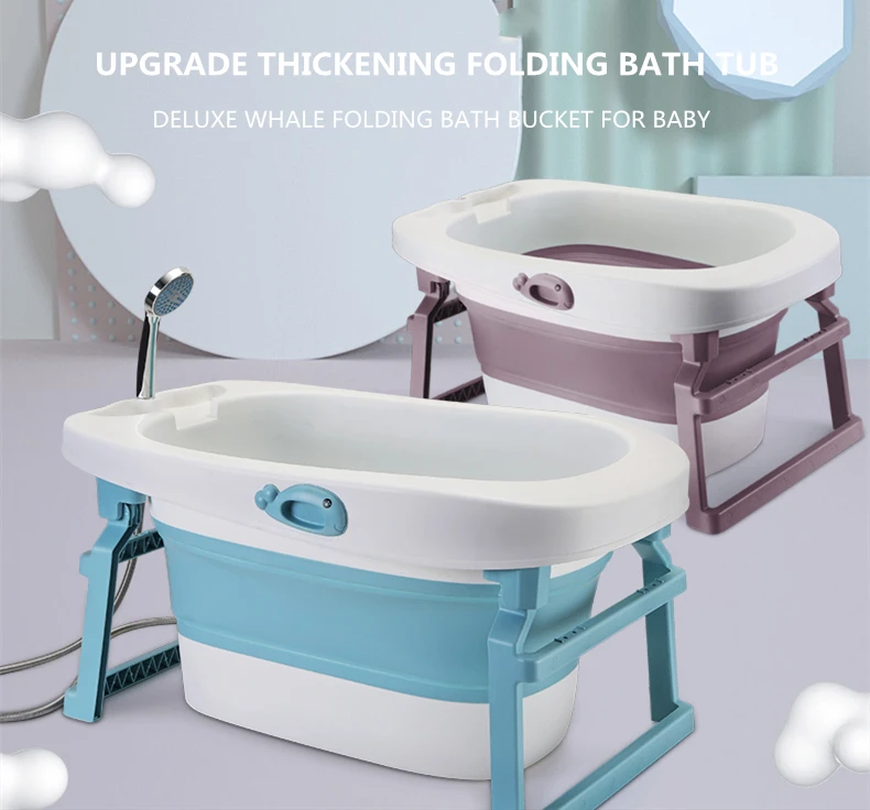 Amazon hot selling Safety Plastic With Temperature Sensing Plug Foldable Bath Tub For Baby