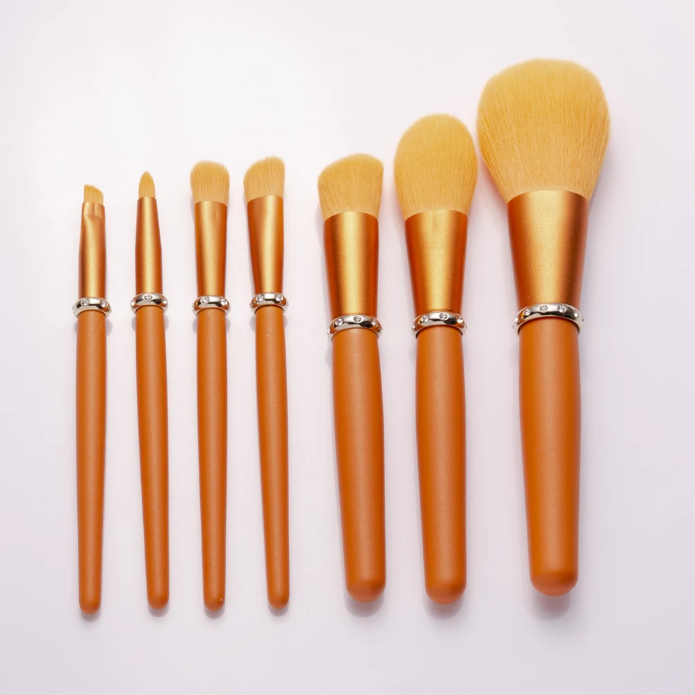 7pcs Best Selling Private Label Orange Diamond Synthetic Hair Make Up Beauty Makeup Brushes Set With Case
